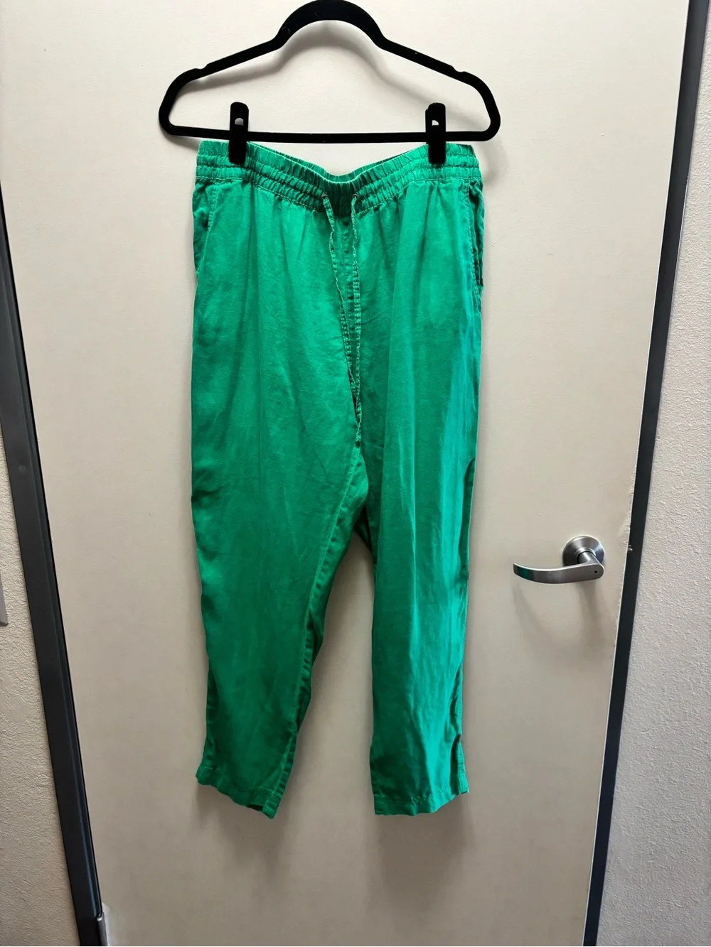H&M 100% linen size L Green Elastic Waist Casual Pants